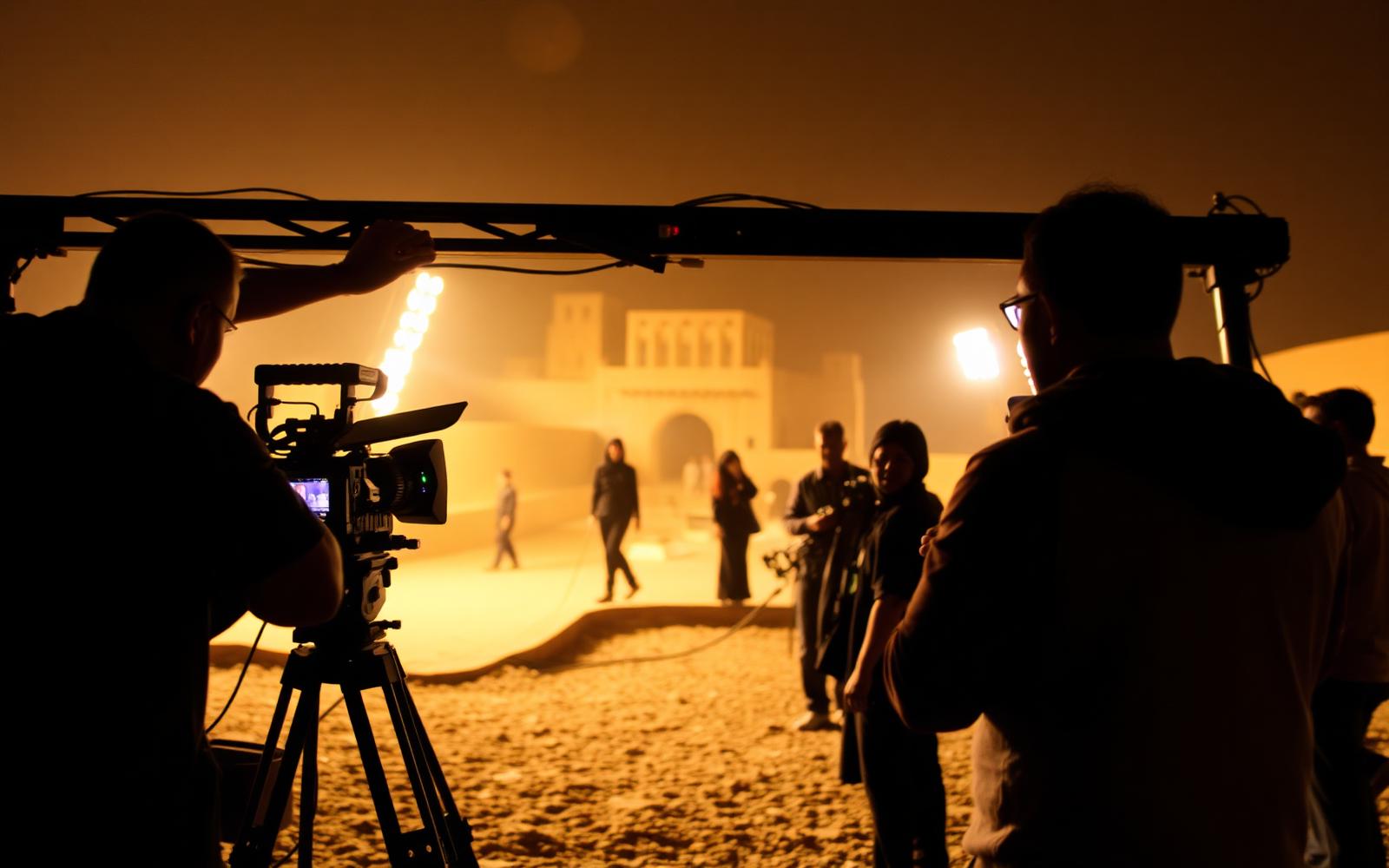 Film crew on set in Ouarzazate